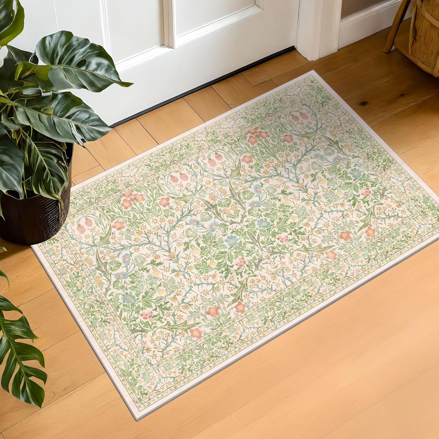 Vintage Dark Green Living Room Rug, 8x10 Washable Area Rugs for Dining Room Under Kitchen Table, Bedroom, Oriental Low Pile Stain Resistant Non-Slip Large Carpet (8x10 Dark Green)