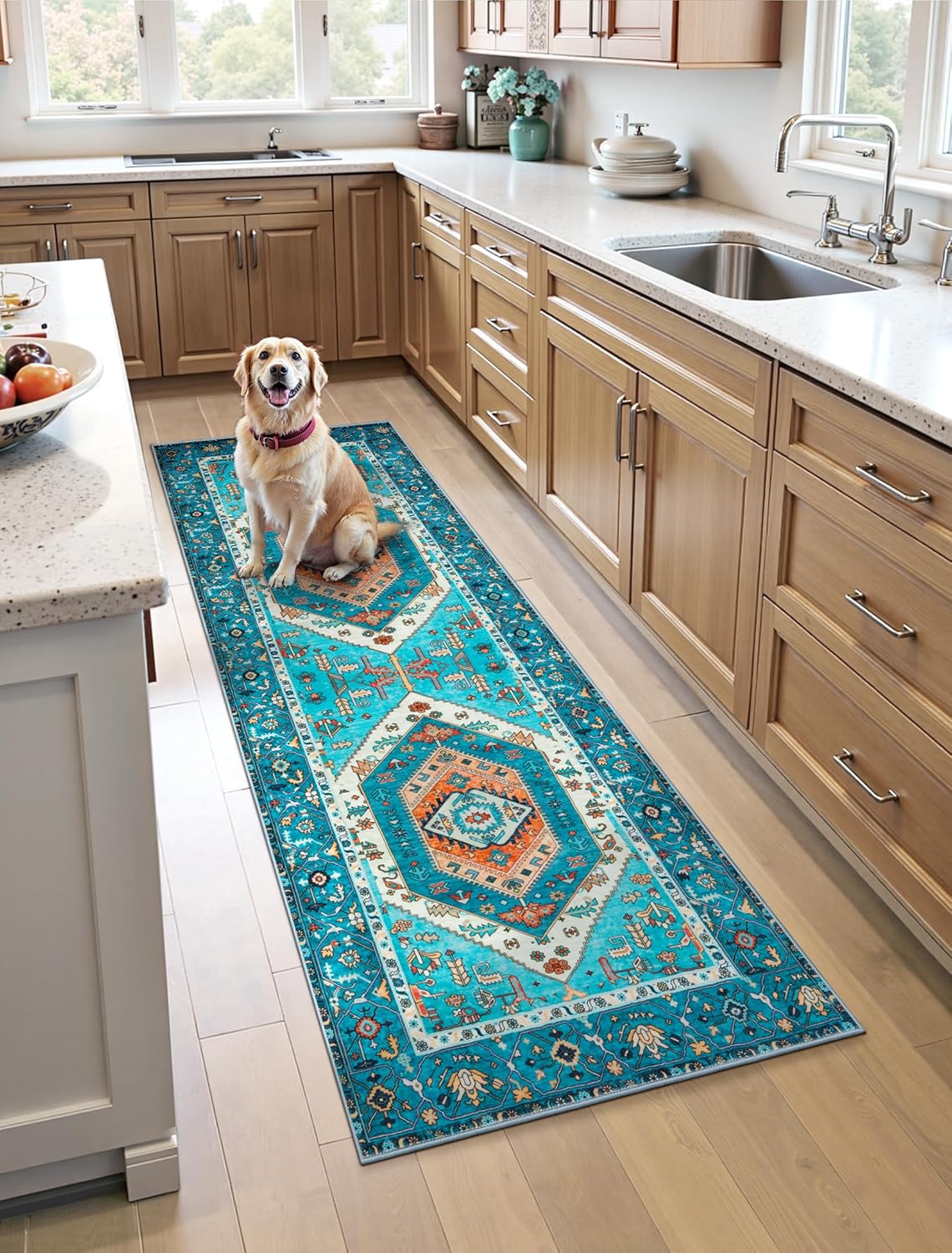 SERISSA Washable Rugs 8x10 Area Rugs, Large Non-Slip Boho Living Room Rust Rug, Ultra Soft Vintage Print Distressed Oriental Tribal Farmhouse Carpet for Dining Room Bedroom Dorm Office Home Decor