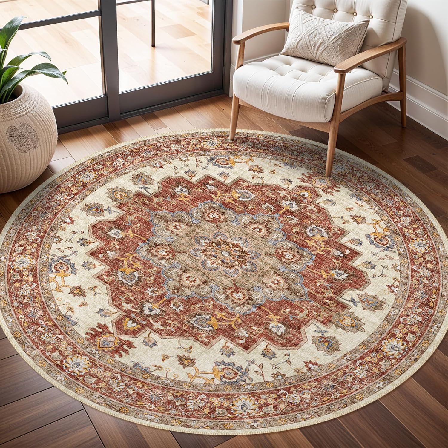 Washable Oriental Area Rug - 9x12 Rugs for Living Room Soft Carpet for Bedroom Waterproof Floral Distressed Indoor Stain Resistant Non-Shedding Floor Carpets (Green, 9x12)