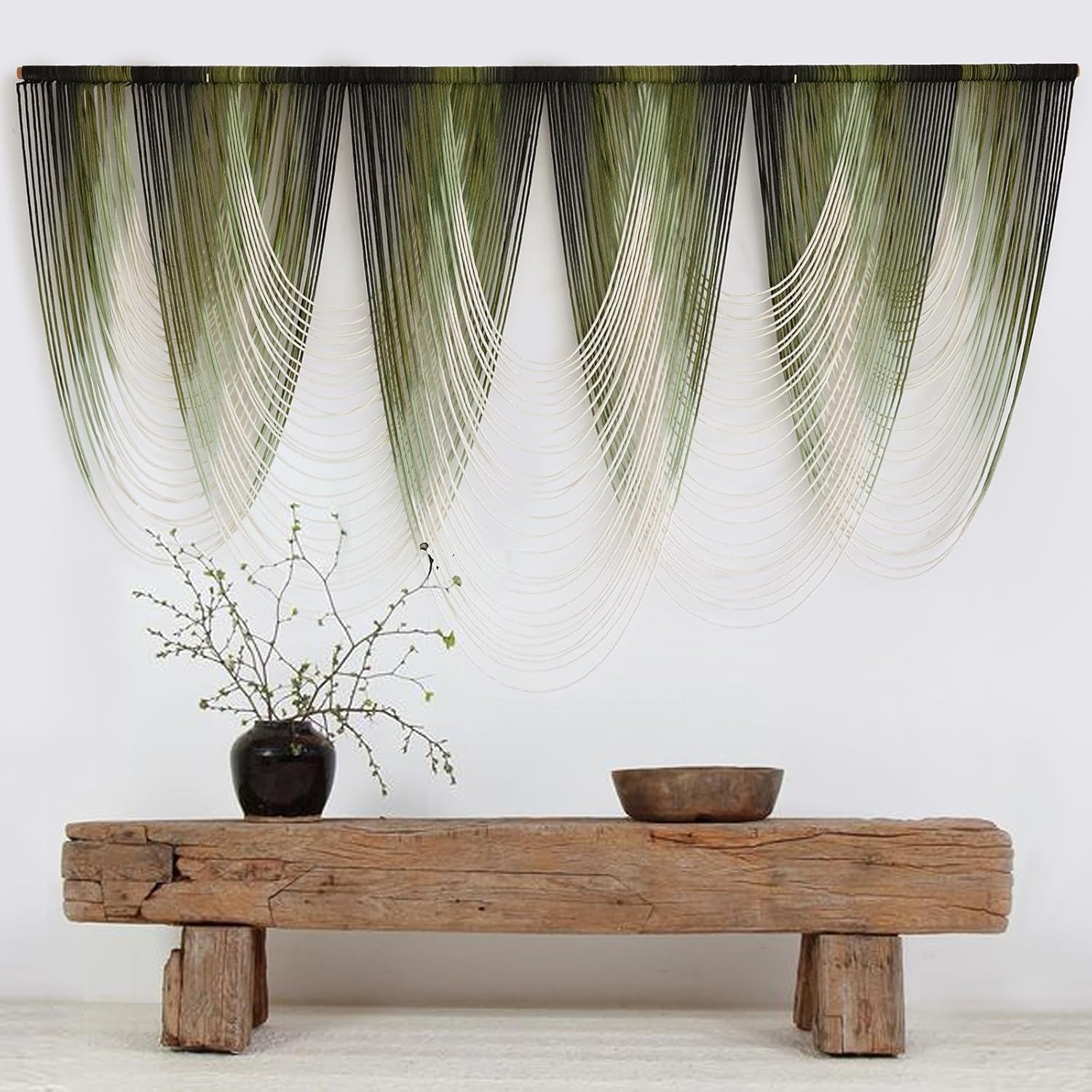 Macrame Wall Hanging Dip-Dyed Large Macrame Wall Decor Yarn Tapestry 57" W x 41" L For Headboard Bedroom Living Room Boho Fiber Home Art