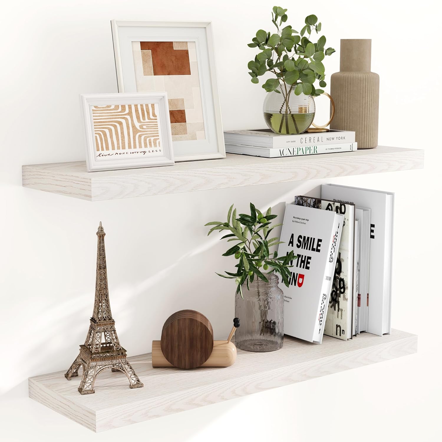 Fun Memories 36 Inch Long Floating Shelves for Wall, 9.3 Inch Deep Floating Shelf, 2 Packs Long Shelves for Bathroom, Living Room, Bedroom, Wall Mounted Storage Shelf for Books Decor, Rustic Brown