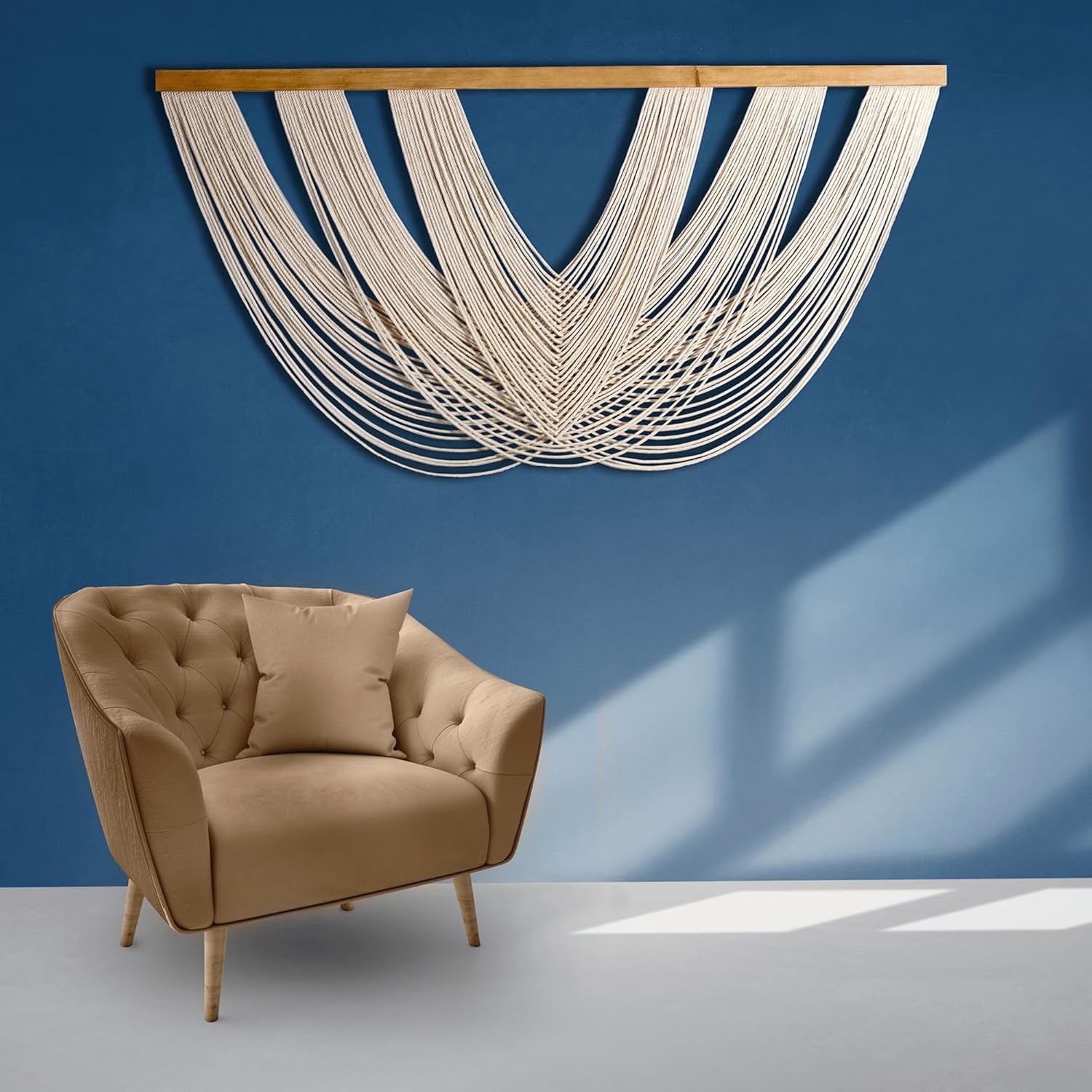 Knots & Beyond Extra Large Macrame Wall Hanging 59" x 33" – Premium Boho Tapestry for Above Bed or Couch, Handmade Yarn Wall Art, Modern Boho Wall Decor for Office, Bedroom, or Living Room, Neutral Fiber Textile Accent