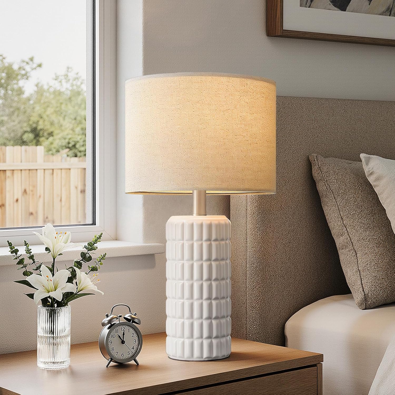 23" Modern Ceramic Table Lamps Set of 2 - Table Lamps for Living room, Farmhouse Bedside Night Stands Lamp for Bedroom, White Boho Nightstand Lamps Set of 2, Desk Lamp for End Table Home Decor