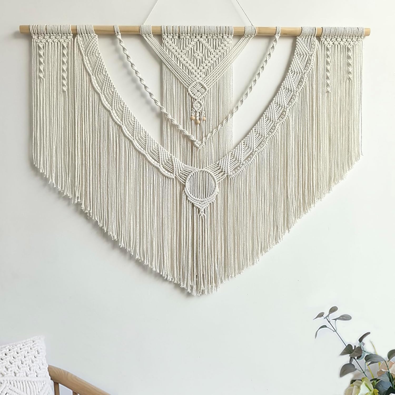 Achart Macrame Wall Hanging Large- Boho Wall Decor- large wall art- Wall Decor Living Room- Macrame Tapestry Boho Decor for Bedroom (Beige-Fringe)