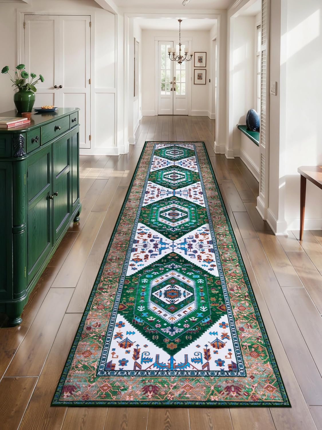 SERISSA Washable Rugs 8x10 Area Rugs, Large Non-Slip Boho Living Room Rust Rug, Ultra Soft Vintage Print Distressed Oriental Tribal Farmhouse Carpet for Dining Room Bedroom Dorm Office Home Decor