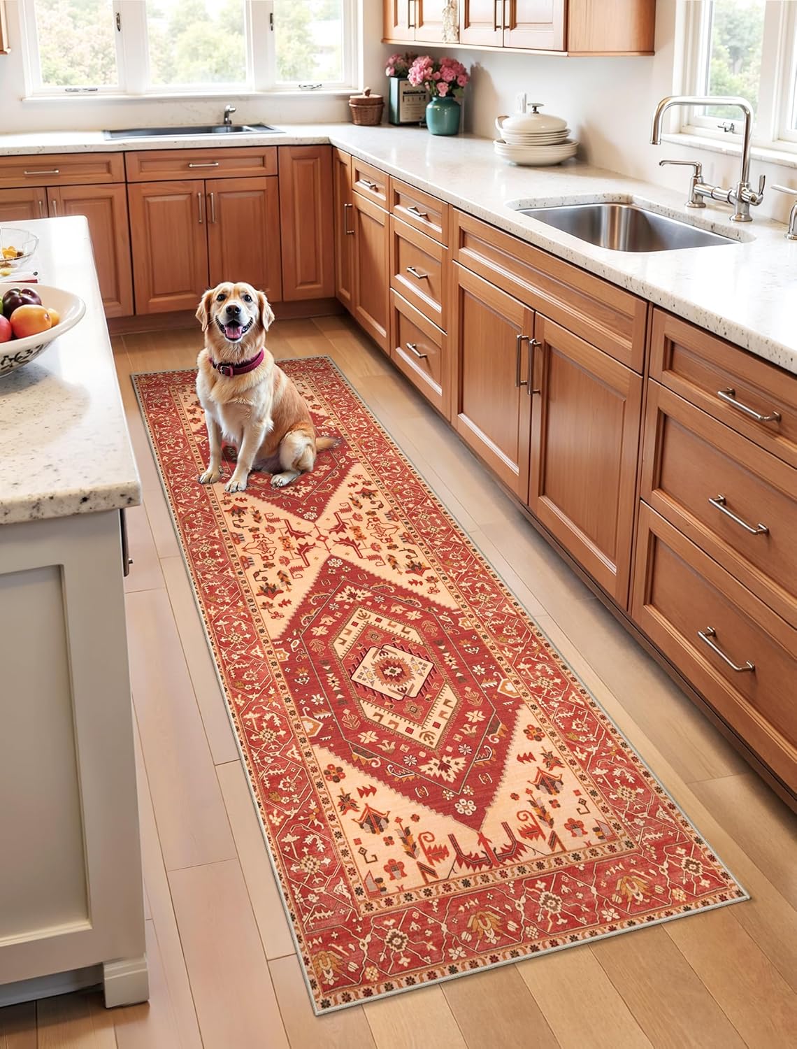 SERISSA Washable Rugs 8x10 Area Rugs, Large Non-Slip Boho Living Room Rust Rug, Ultra Soft Vintage Print Distressed Oriental Tribal Farmhouse Carpet for Dining Room Bedroom Dorm Office Home Decor