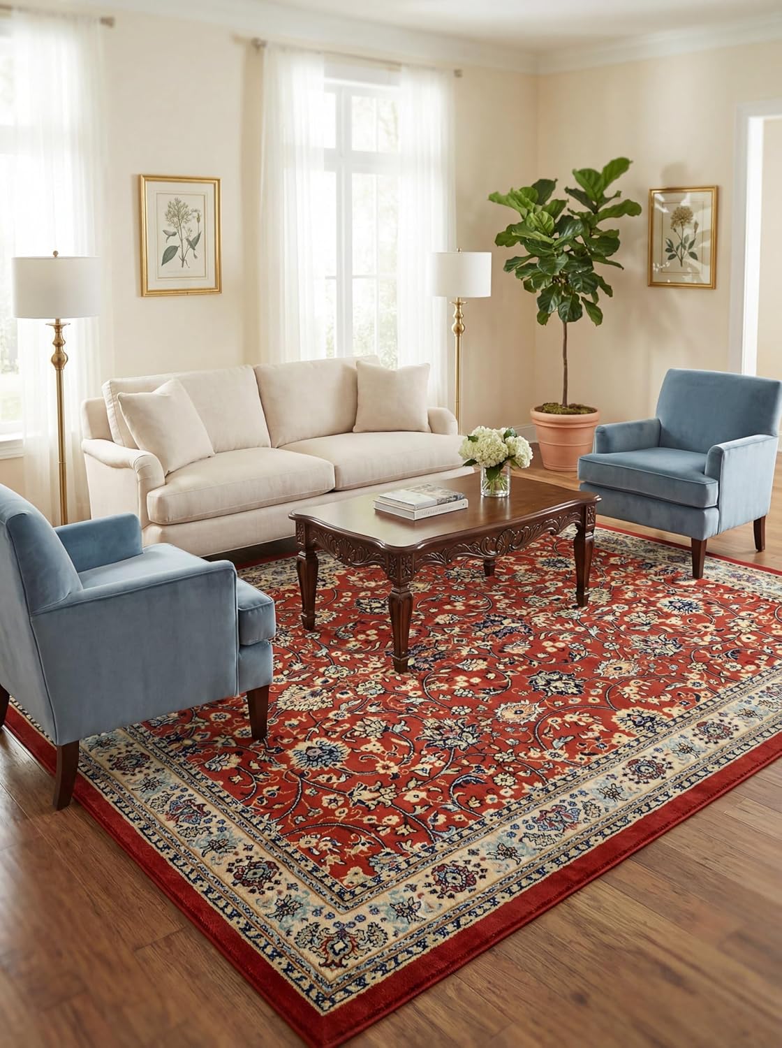 Rugs.com Yasmin Collection Rug – 8' x 10' Burgundy Medium Rug Perfect for Living Rooms, Large Dining Rooms, Open Floorplans