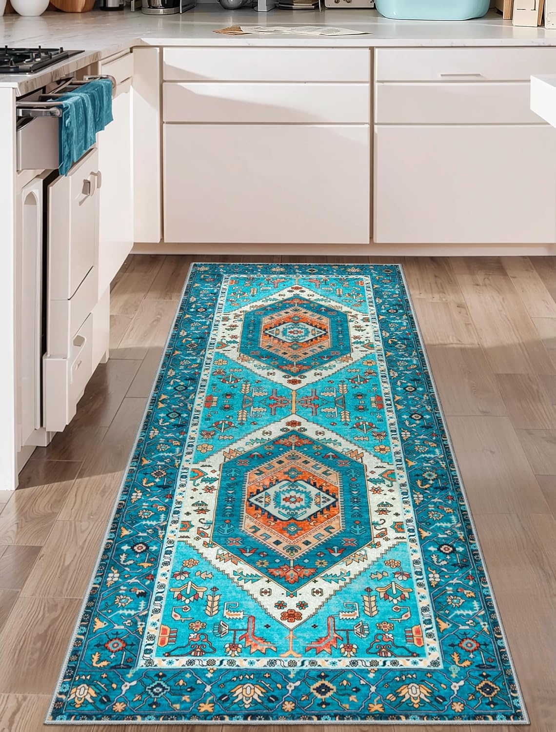 SERISSA Washable Rugs 8x10 Area Rugs, Large Non-Slip Boho Living Room Rust Rug, Ultra Soft Vintage Print Distressed Oriental Tribal Farmhouse Carpet for Dining Room Bedroom Dorm Office Home Decor