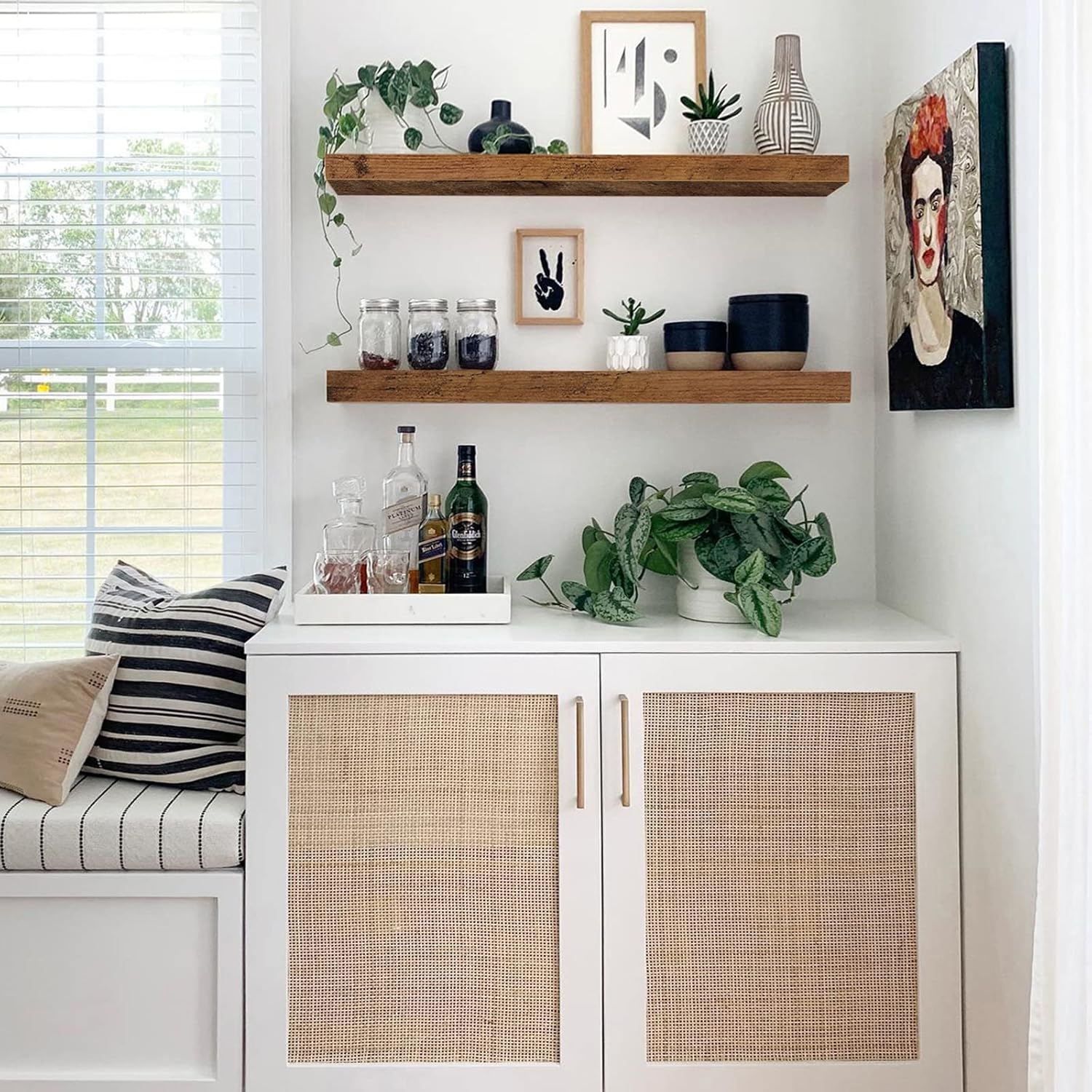 QEEIG Floating Shelves for Wall 35.4" Long - Wall Mounted Shelf Bathroom Kitchen Living Room Bedroom Farmhouse Home Decor Display Bookshelf Large 35.4 x 9.3 inch Set of 2, Rustic Brown (008-90BN)