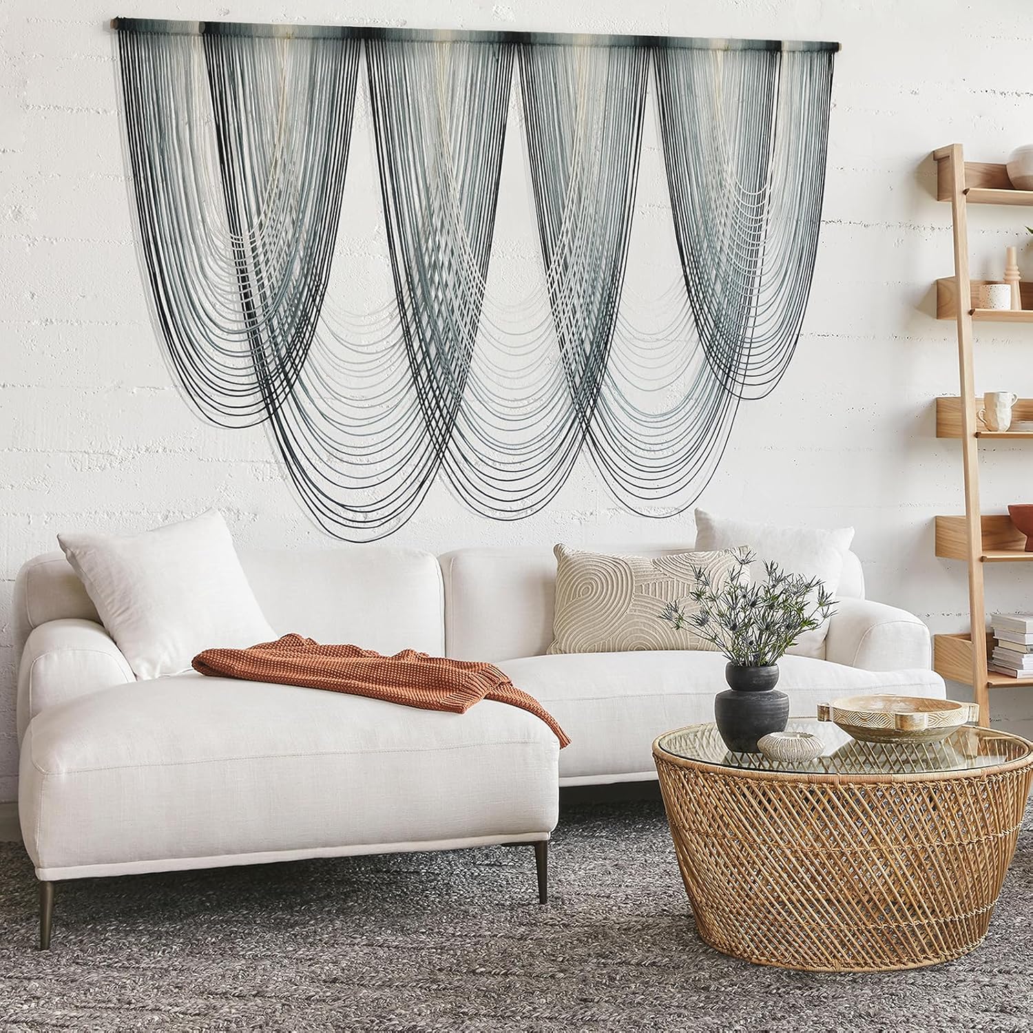 Macrame Wall Hanging Dip-Dyed Large Macrame Wall Decor Yarn Tapestry 57" W x 41" L For Headboard Bedroom Living Room Boho Fiber Home Art