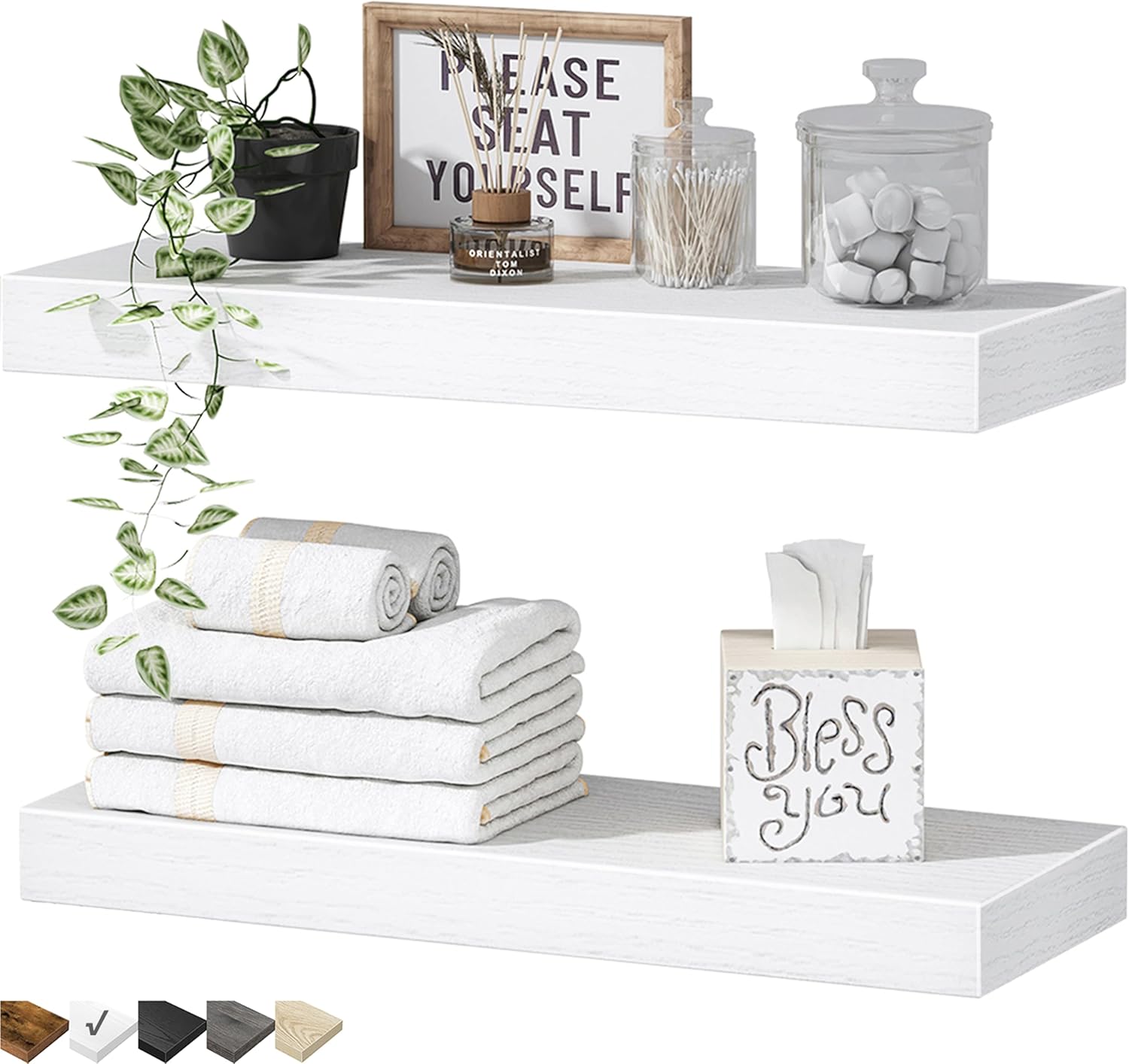 QEEIG Floating Shelves for Wall 35.4" Long - Wall Mounted Shelf Bathroom Kitchen Living Room Bedroom Farmhouse Home Decor Display Bookshelf Large 35.4 x 9.3 inch Set of 2, Rustic Brown (008-90BN)