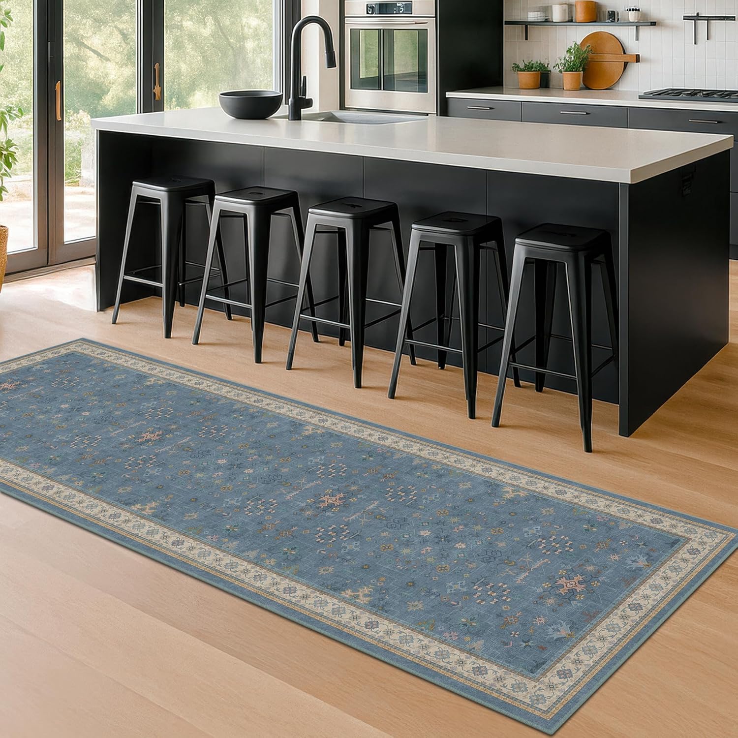 Black Farmhouse Washable 8x10 Area Rugs for Living Room, Bedroom, Dining Room Kitchen Table Rug for Under Table, Office, Dark Charcoal Tumble Stain Resistant Non-Slip Large Washable (8x10 Black/Multi)
