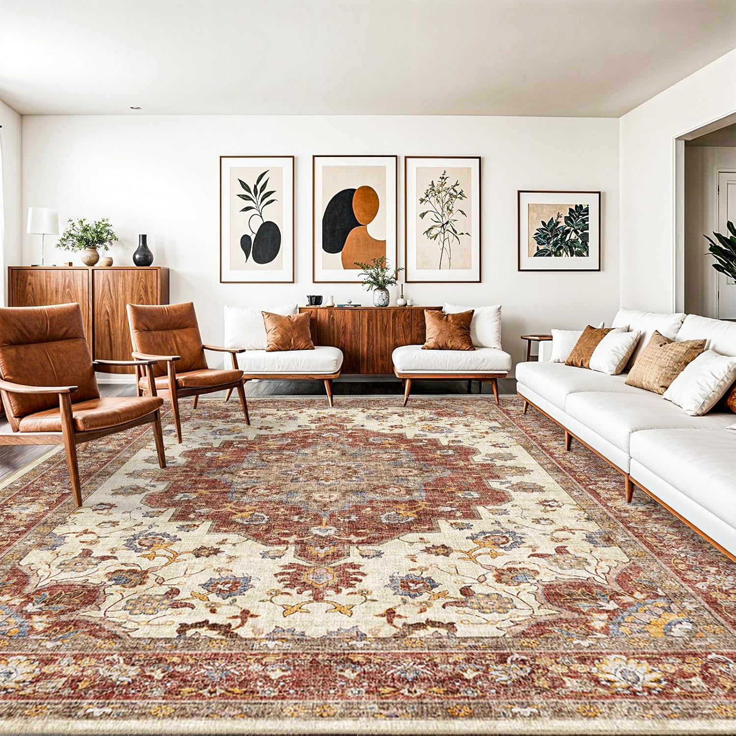 Washable Oriental Area Rug - 9x12 Rugs for Living Room Soft Carpet for Bedroom Waterproof Floral Distressed Indoor Stain Resistant Non-Shedding Floor Carpets (Green, 9x12)