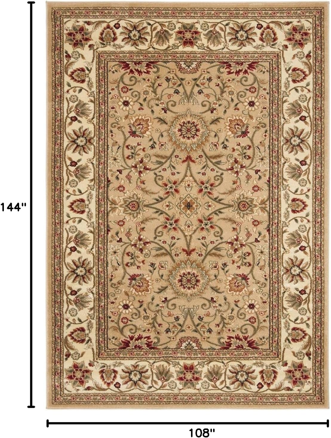 SAFAVIEH Lyndhurst Collection Area Rug - 9' x 12', Beige & Ivory, Traditional Oriental Design, Non-Shedding & Easy Care, Ideal for High Traffic Areas in Living Room, Bedroom (LNH212D)