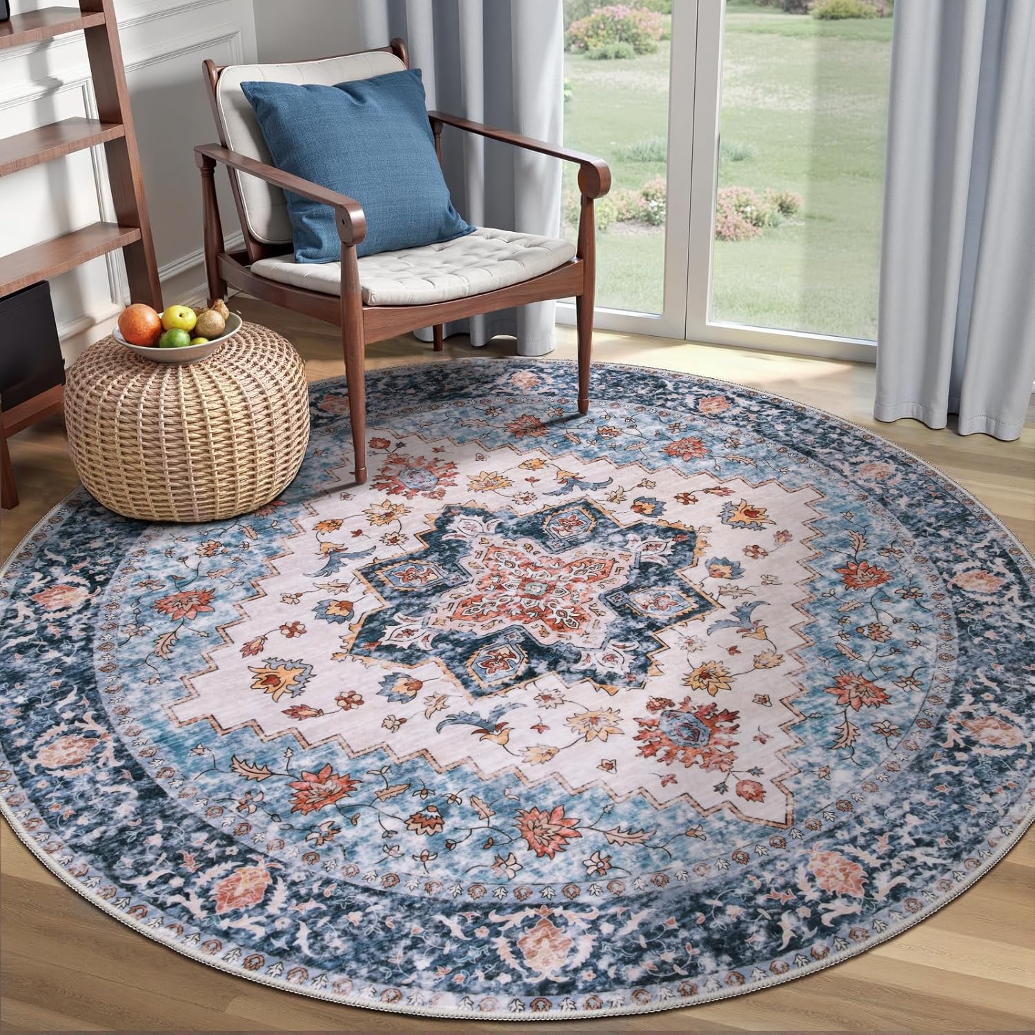 SERISSA Washable Rugs 8x10 Area Rugs, Large Non-Slip Boho Living Room Rust Rug, Ultra Soft Vintage Print Distressed Oriental Tribal Farmhouse Carpet for Dining Room Bedroom Dorm Office Home Decor