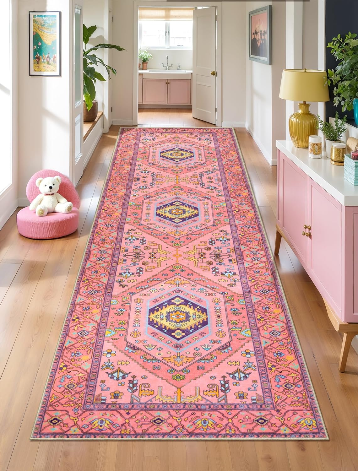 SERISSA Washable Rugs 8x10 Area Rugs, Large Non-Slip Boho Living Room Rust Rug, Ultra Soft Vintage Print Distressed Oriental Tribal Farmhouse Carpet for Dining Room Bedroom Dorm Office Home Decor