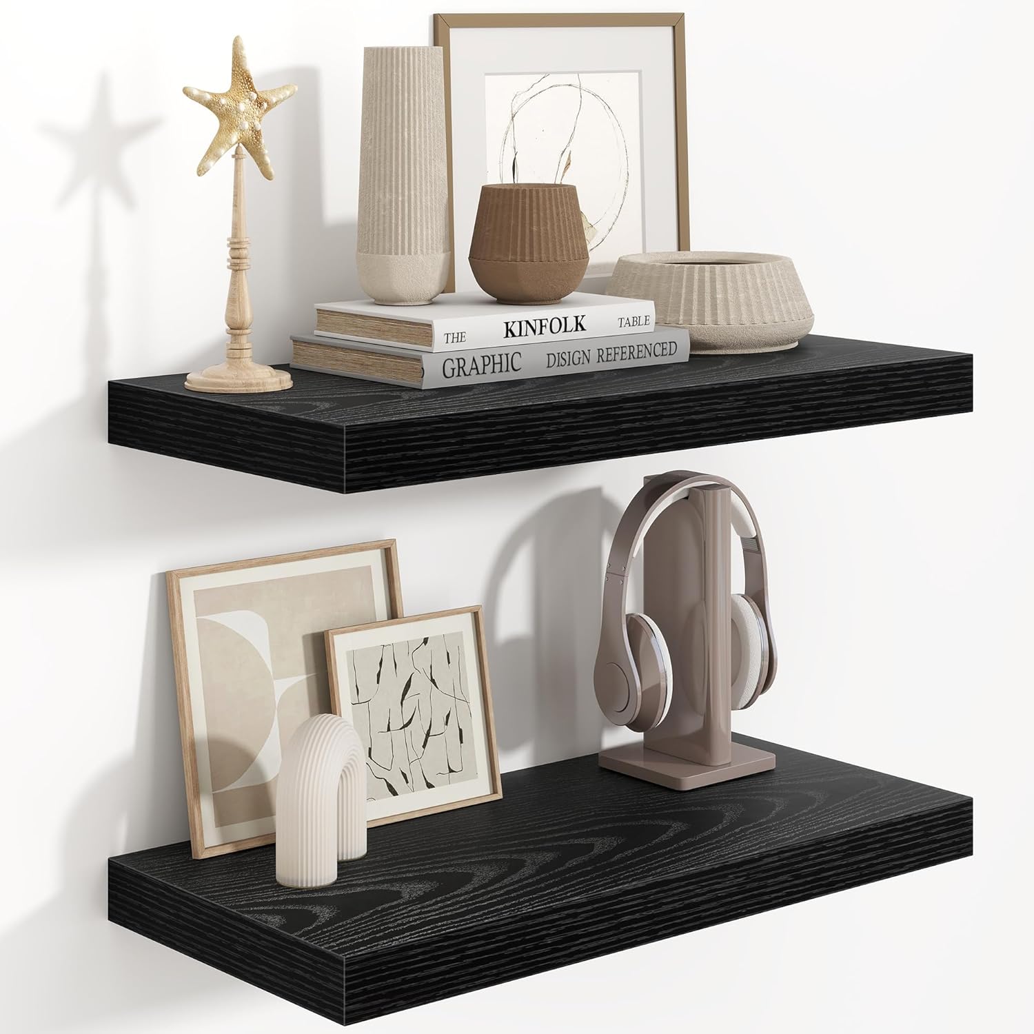 Fun Memories 36 Inch Long Floating Shelves for Wall, 9.3 Inch Deep Floating Shelf, 2 Packs Long Shelves for Bathroom, Living Room, Bedroom, Wall Mounted Storage Shelf for Books Decor, Rustic Brown