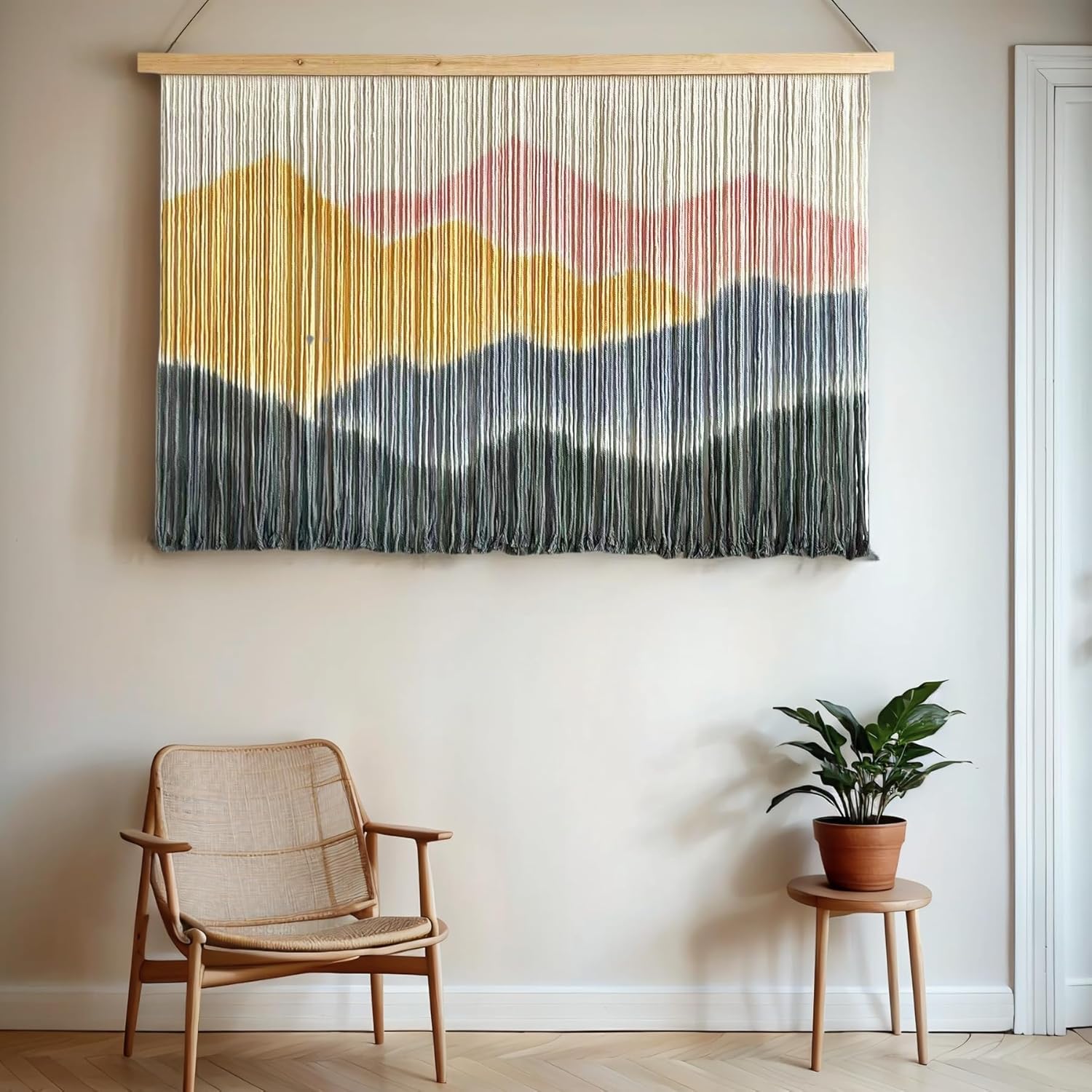 laddawan Extra Large Macrame Wall Hanging Dip-Dyed Tapestry Modern Wooden Home Wall Art For Living room Boho Handmade Wall Decor For Bedroom (Yellow)