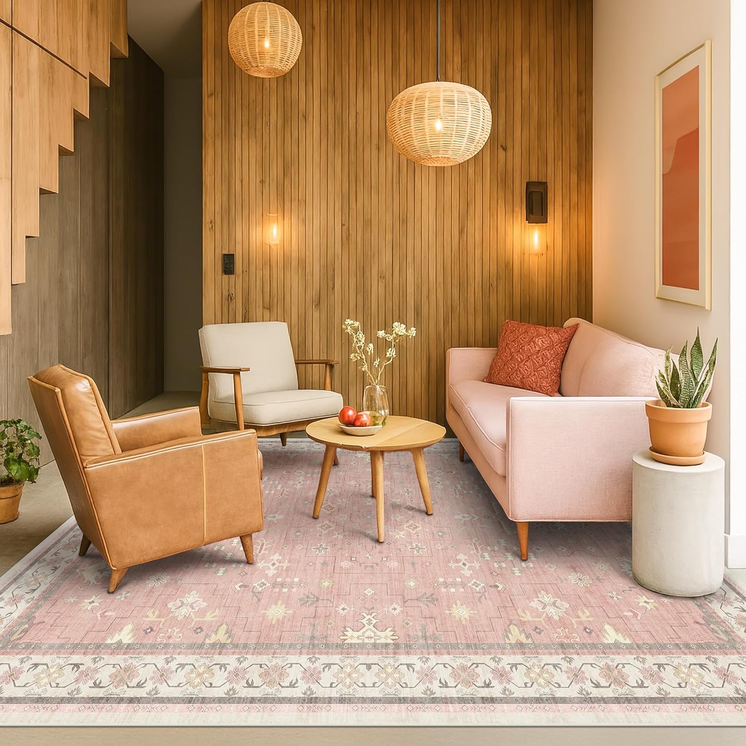 Black Farmhouse Washable 8x10 Area Rugs for Living Room, Bedroom, Dining Room Kitchen Table Rug for Under Table, Office, Dark Charcoal Tumble Stain Resistant Non-Slip Large Washable (8x10 Black/Multi)