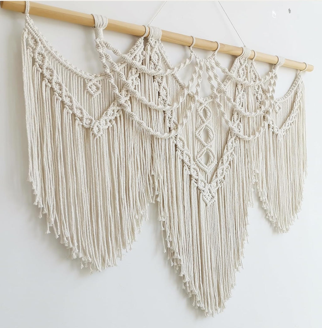 Achart Macrame Wall Hanging Large- Boho Wall Decor- large wall art- Wall Decor Living Room- Macrame Tapestry Boho Decor for Bedroom (Beige-Fringe)