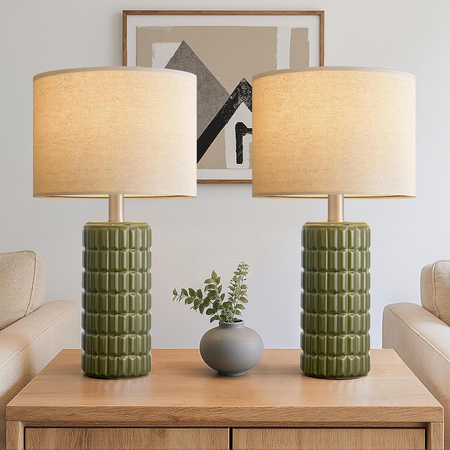 23" Modern Ceramic Table Lamps Set of 2 - Table Lamps for Living room, Farmhouse Bedside Night Stands Lamp for Bedroom, White Boho Nightstand Lamps Set of 2, Desk Lamp for End Table Home Decor