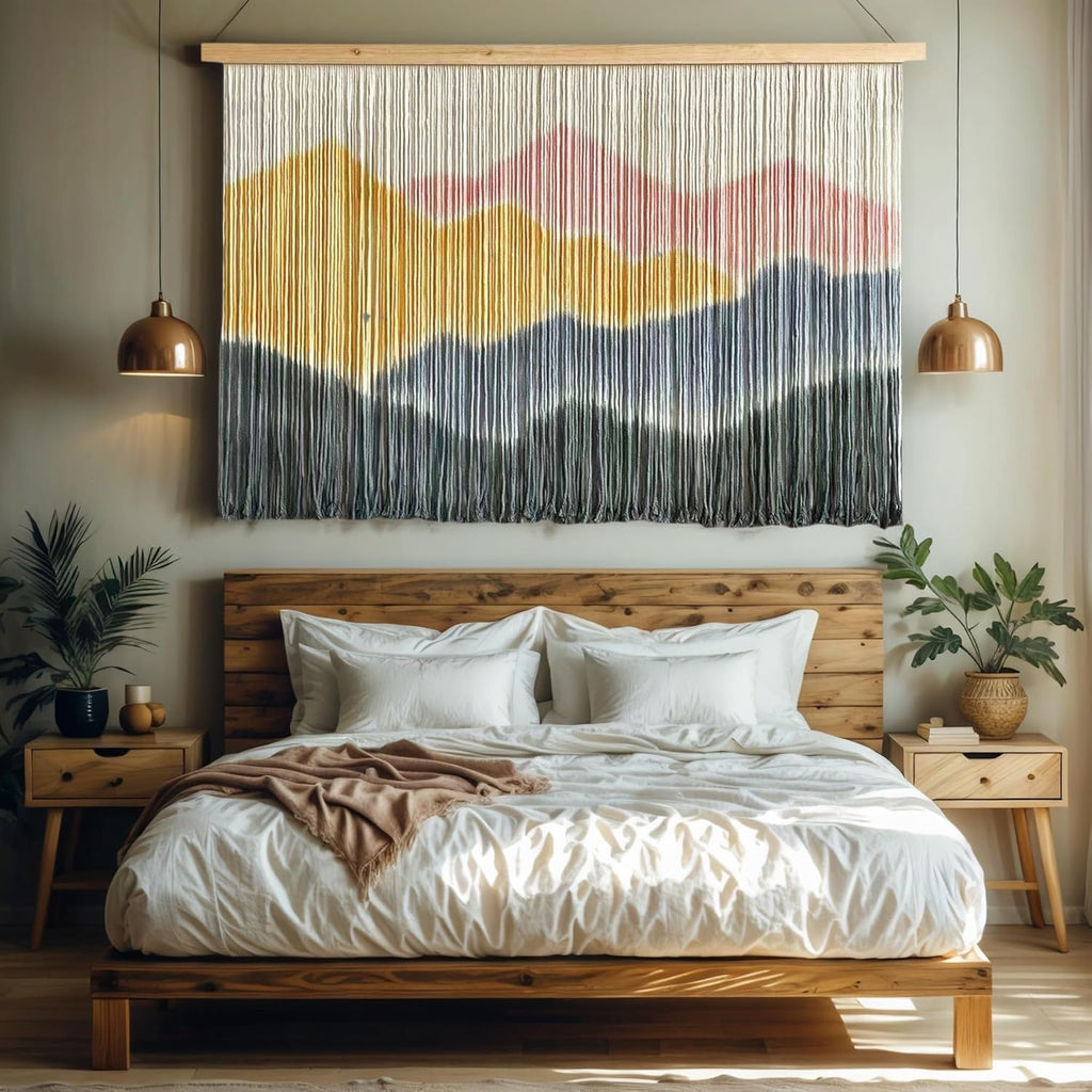 laddawan Extra Large Macrame Wall Hanging Dip-Dyed Tapestry Modern Wooden Home Wall Art For Living room Boho Handmade Wall Decor For Bedroom (Yellow)