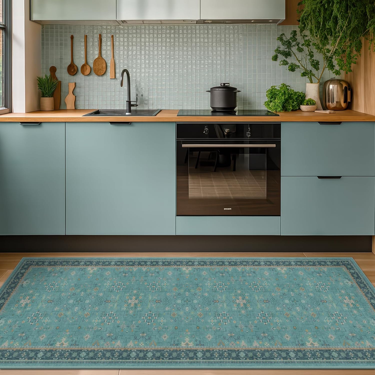 Black Farmhouse Washable 8x10 Area Rugs for Living Room, Bedroom, Dining Room Kitchen Table Rug for Under Table, Office, Dark Charcoal Tumble Stain Resistant Non-Slip Large Washable (8x10 Black/Multi)