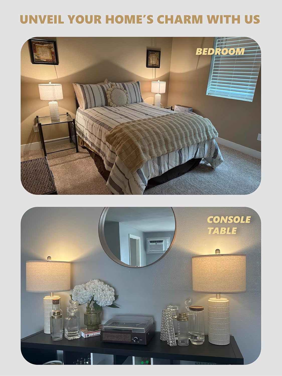 PoKat 23" Modern Ceramic Table Lamp Set of 2 for Living Room White Desk Lamps for Bedroom Farmhouse Bedside Nightstand Lamp House Warming Gifts New Home Decor End Table Lamps Gifts for Women Mom Beige