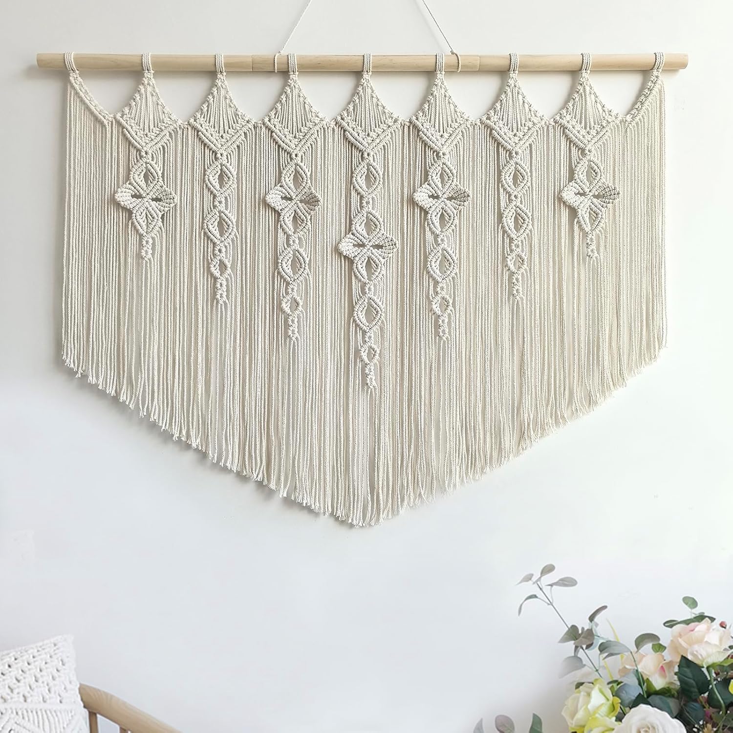 Achart Macrame Wall Hanging Large- Boho Wall Decor- large wall art- Wall Decor Living Room- Macrame Tapestry Boho Decor for Bedroom (Beige-Fringe)