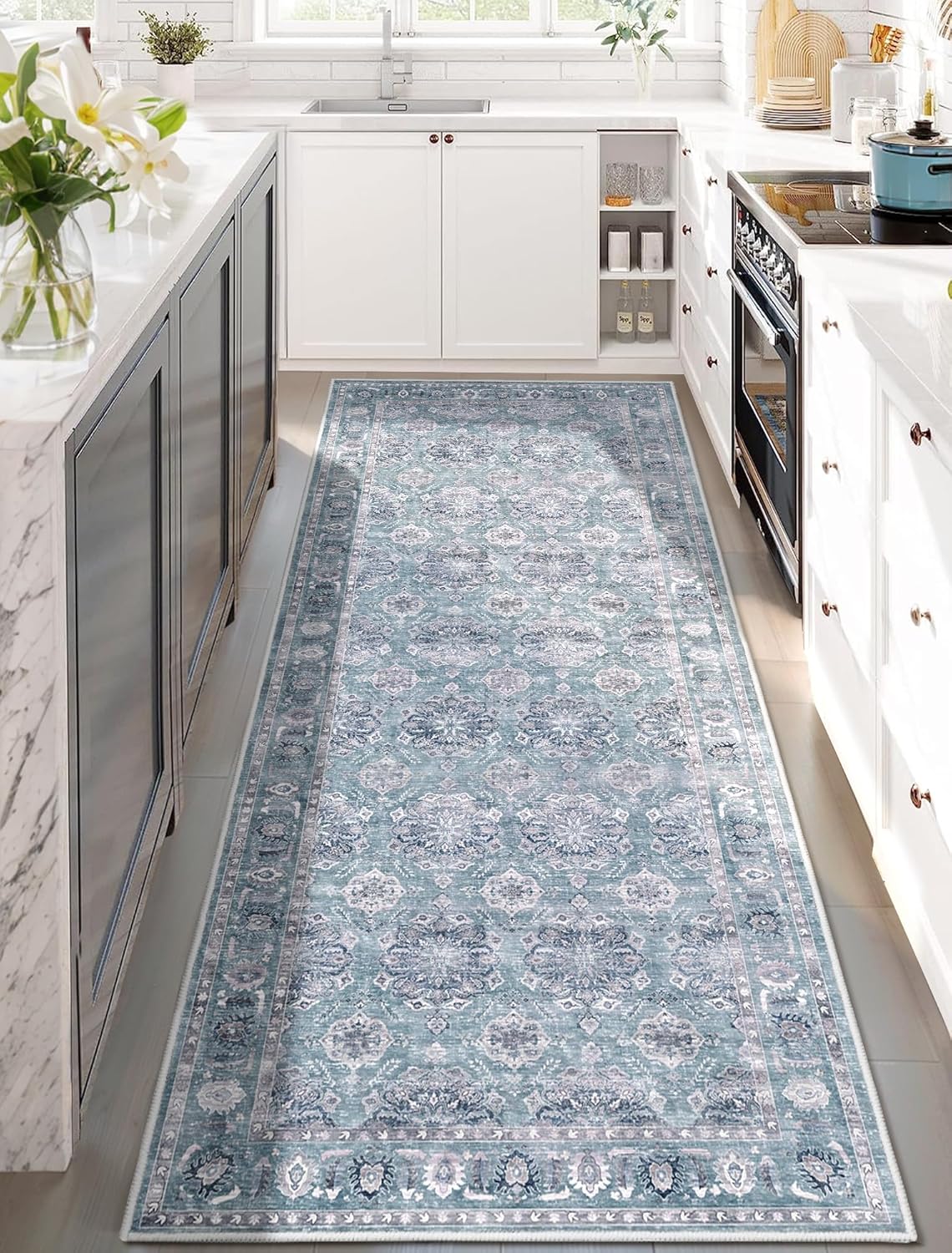 SERISSA Washable Rugs 8x10 Area Rugs, Large Non-Slip Boho Living Room Rust Rug, Ultra Soft Vintage Print Distressed Oriental Tribal Farmhouse Carpet for Dining Room Bedroom Dorm Office Home Decor