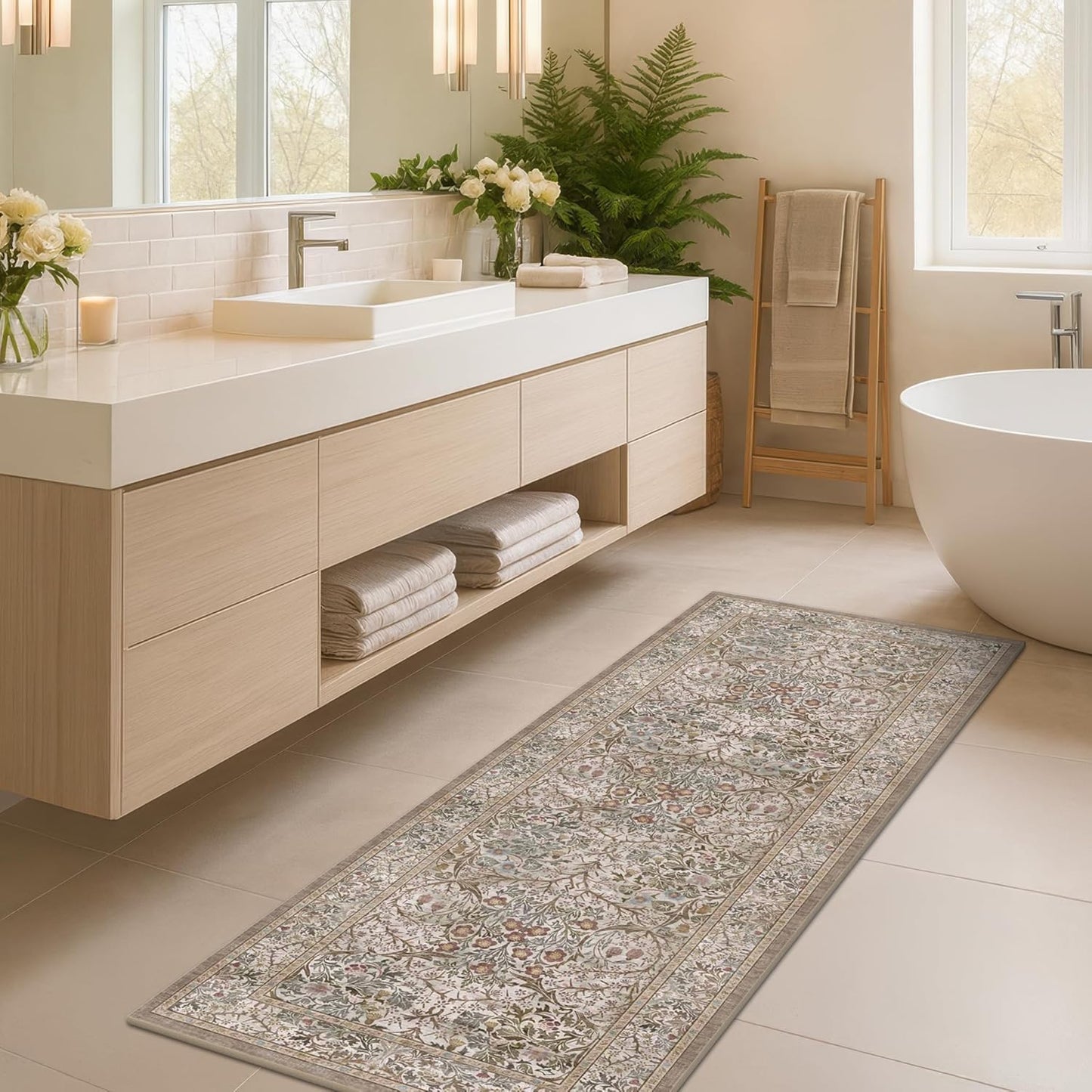 Vintage Dark Green Living Room Rug, 8x10 Washable Area Rugs for Dining Room Under Kitchen Table, Bedroom, Oriental Low Pile Stain Resistant Non-Slip Large Carpet (8x10 Dark Green)