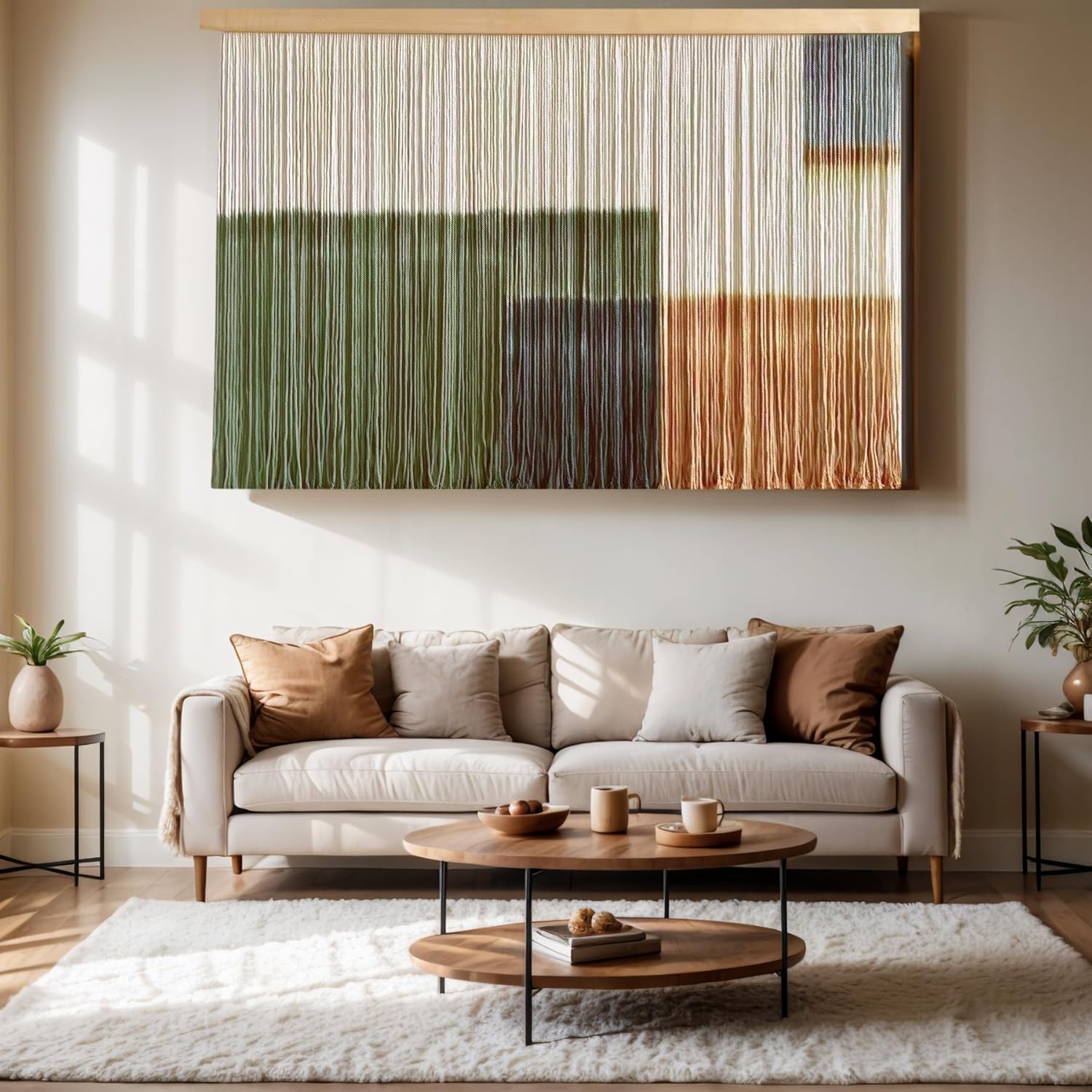 laddawan Extra Large Macrame Wall Hanging Dip-Dyed Tapestry Modern Wooden Home Wall Art For Living room Boho Handmade Wall Decor For Bedroom (Yellow)