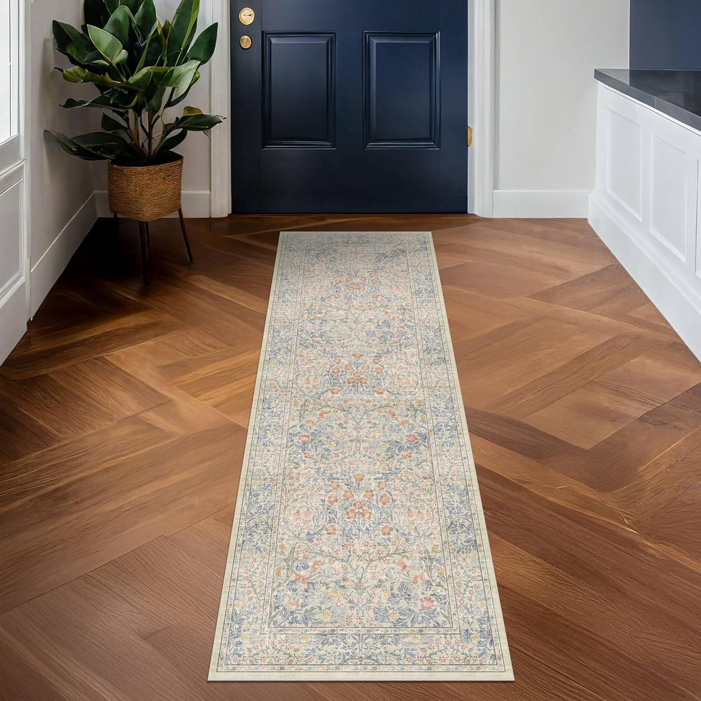 Vintage Dark Green Living Room Rug, 8x10 Washable Area Rugs for Dining Room Under Kitchen Table, Bedroom, Oriental Low Pile Stain Resistant Non-Slip Large Carpet (8x10 Dark Green)