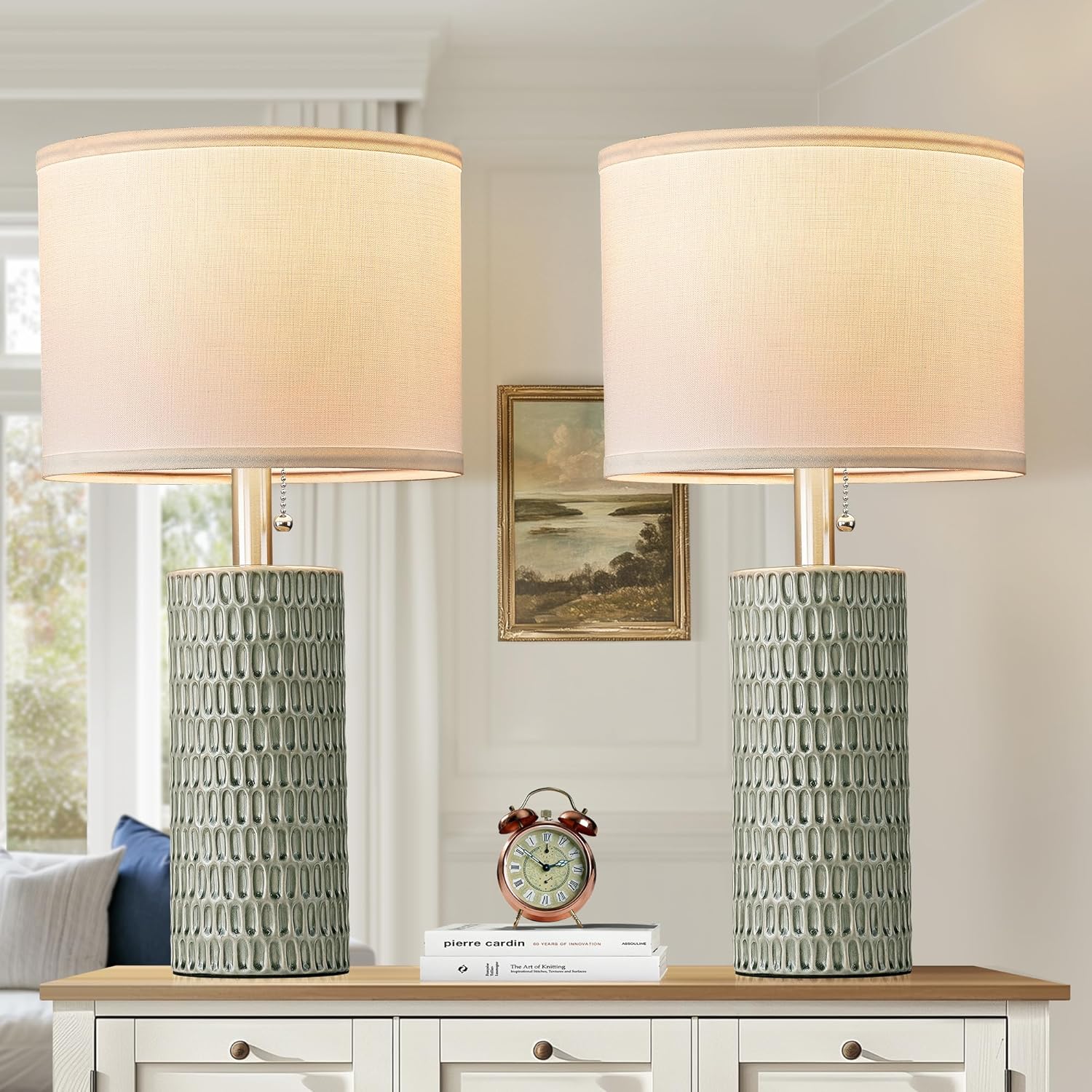 20" Small Bedside Table Lamps for Bedroom Set of 2, Modern Lamps for Night Stands, Farmhouse Table Lamps for Living Room, Home Office and Hallways,White