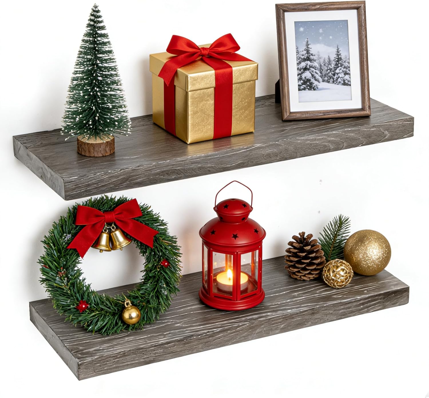 Floating Shelves for Wall, 36"x9.3" Rustic Solid Live-Edge Elm Wood Wall Shelves, Heavy-Duty Floating Shelves with Invisible Brackets, Set of 2 for Living Room, Bedroom, and Kitchen, Natural Finish