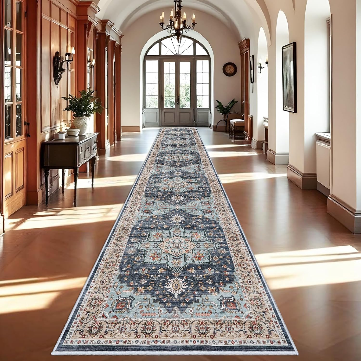 Washable Oriental Area Rug - 9x12 Rugs for Living Room Soft Carpet for Bedroom Waterproof Floral Distressed Indoor Stain Resistant Non-Shedding Floor Carpets (Green, 9x12)