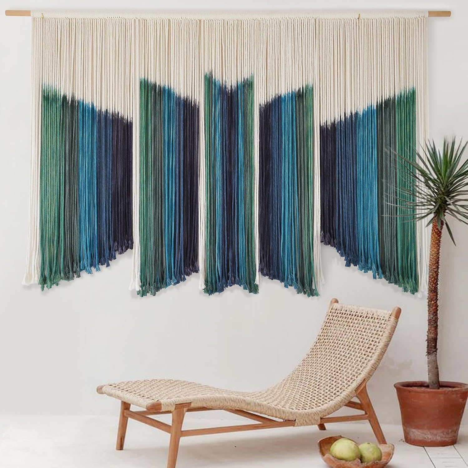 IOWER Macrame Wall Hanging Mountain Wall Art Dip-Dyed Macrame Wall Decor Modern Wall Decor Fiber Wall Art Craftsmanship 57" Wx35 L