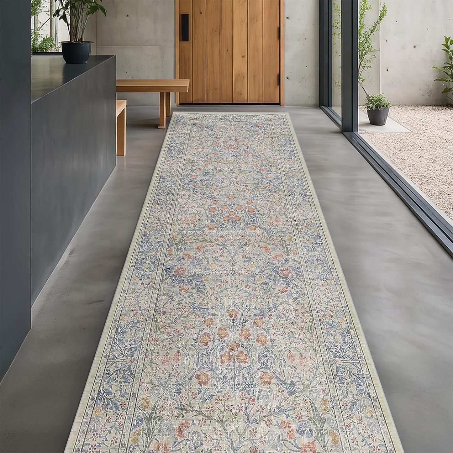 Vintage Dark Green Living Room Rug, 8x10 Washable Area Rugs for Dining Room Under Kitchen Table, Bedroom, Oriental Low Pile Stain Resistant Non-Slip Large Carpet (8x10 Dark Green)