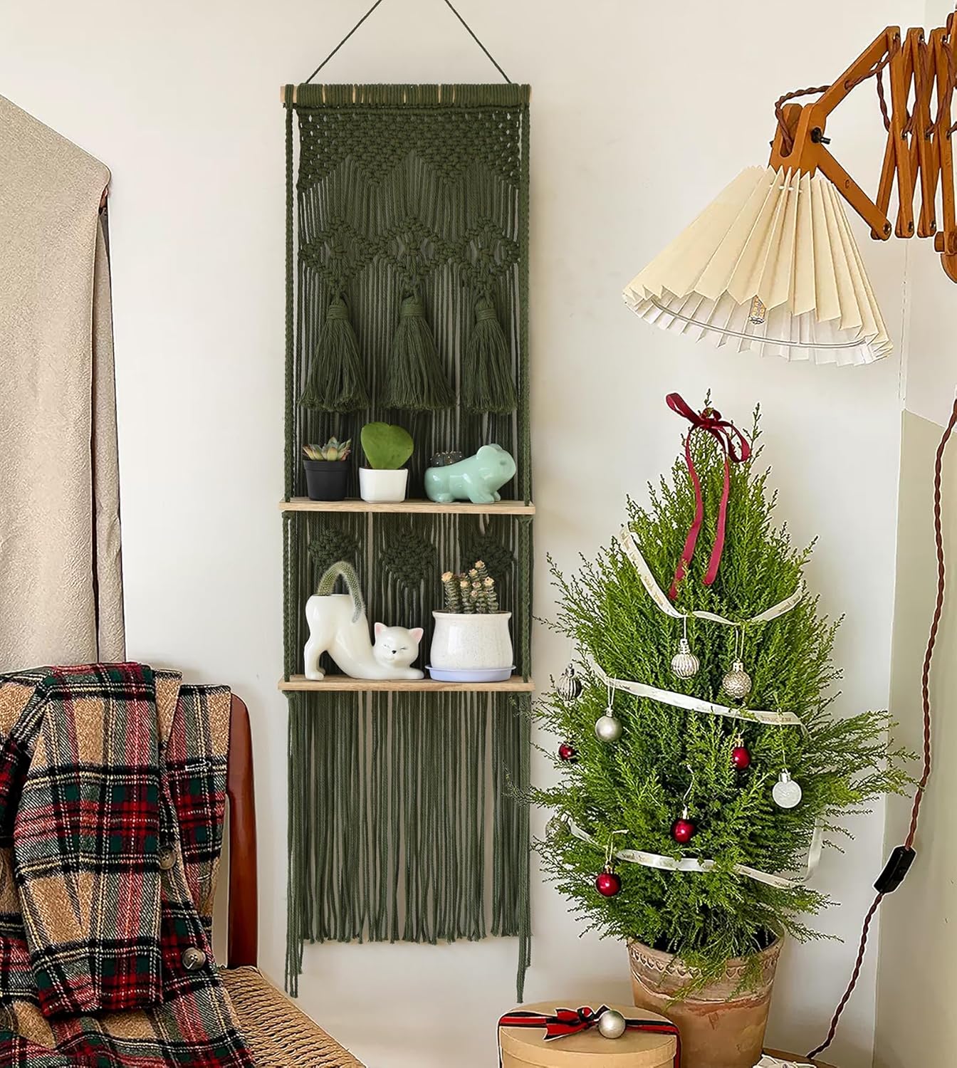 2 Pcs Macrame Wall Hanging Boho Wall Decor Handmade Macrame Art Tapestry Wedding Macrame Backdrop 13.7" W x 51" L for Living Room Bedroom Headboard Decor