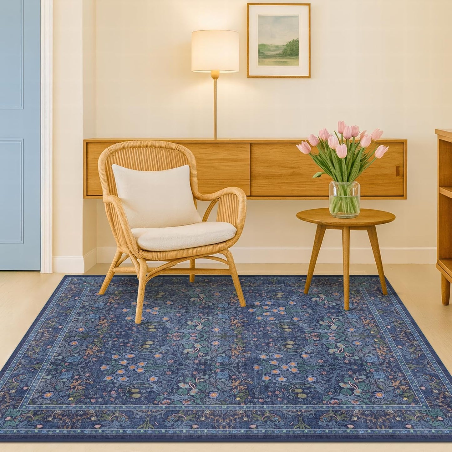 Vintage Dark Green Living Room Rug, 8x10 Washable Area Rugs for Dining Room Under Kitchen Table, Bedroom, Oriental Low Pile Stain Resistant Non-Slip Large Carpet (8x10 Dark Green)