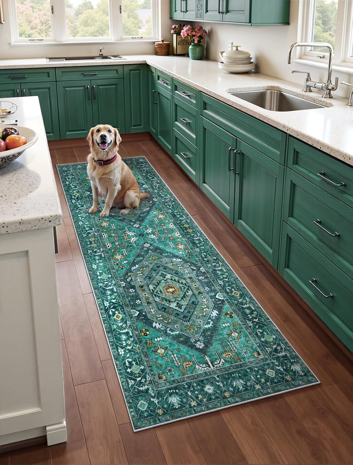 SERISSA Washable Rugs 8x10 Area Rugs, Large Non-Slip Boho Living Room Rust Rug, Ultra Soft Vintage Print Distressed Oriental Tribal Farmhouse Carpet for Dining Room Bedroom Dorm Office Home Decor