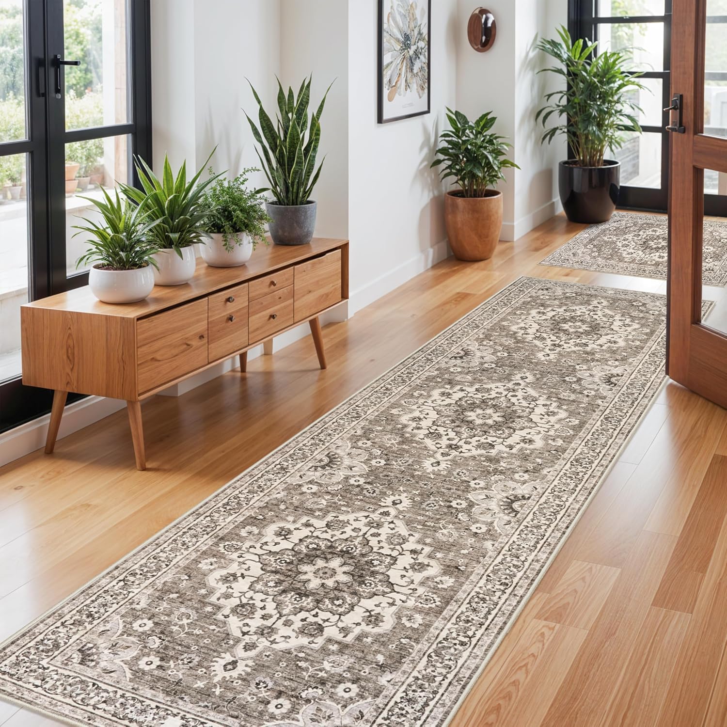 Washable Oriental Area Rug - 9x12 Rugs for Living Room Soft Carpet for Bedroom Waterproof Floral Distressed Indoor Stain Resistant Non-Shedding Floor Carpets (Green, 9x12)