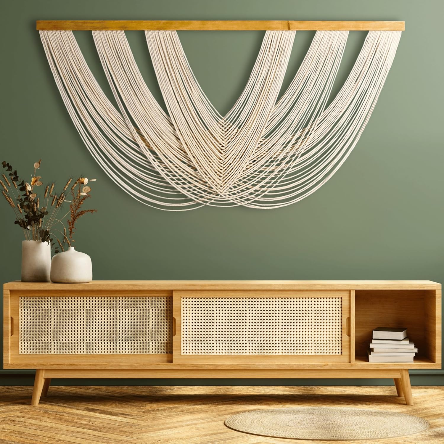 Knots & Beyond Extra Large Macrame Wall Hanging 59" x 33" – Premium Boho Tapestry for Above Bed or Couch, Handmade Yarn Wall Art, Modern Boho Wall Decor for Office, Bedroom, or Living Room, Neutral Fiber Textile Accent