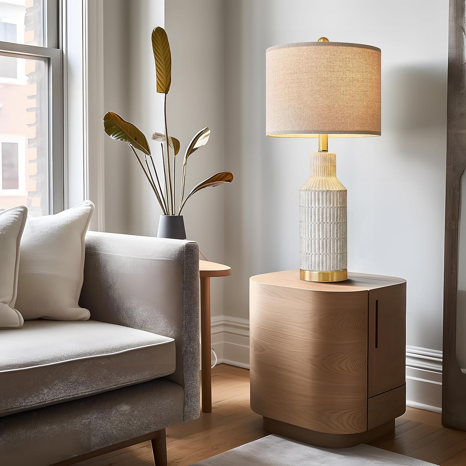 25" Table Lamps Set of 2 - Modern Bedside Lamps for Living Room - White Washed Ceramic Nightstand Lamps for Bedroom