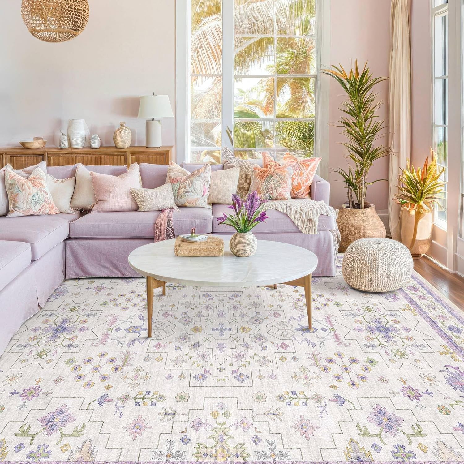 Black Farmhouse Washable 8x10 Area Rugs for Living Room, Bedroom, Dining Room Kitchen Table Rug for Under Table, Office, Dark Charcoal Tumble Stain Resistant Non-Slip Large Washable (8x10 Black/Multi)