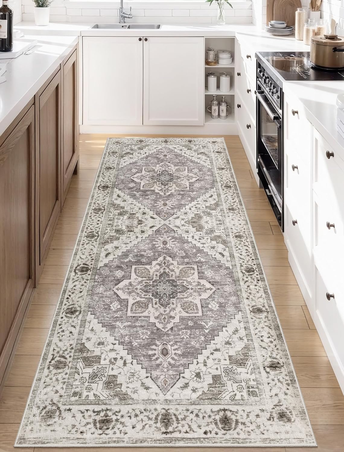 SERISSA Washable Rugs 8x10 Area Rugs, Large Non-Slip Boho Living Room Rust Rug, Ultra Soft Vintage Print Distressed Oriental Tribal Farmhouse Carpet for Dining Room Bedroom Dorm Office Home Decor