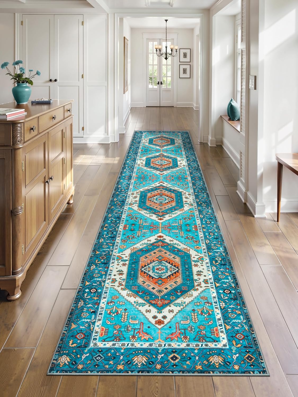 SERISSA Washable Rugs 8x10 Area Rugs, Large Non-Slip Boho Living Room Rust Rug, Ultra Soft Vintage Print Distressed Oriental Tribal Farmhouse Carpet for Dining Room Bedroom Dorm Office Home Decor