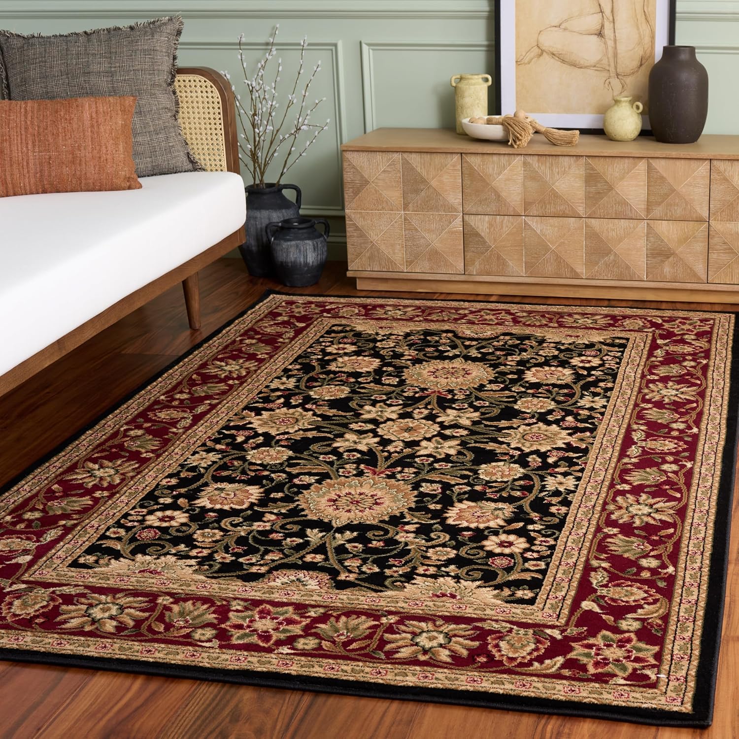 SAFAVIEH Lyndhurst Collection Area Rug - 8' x 10', Beige & Ivory, Traditional Oriental Design, Non-Shedding & Easy Care, Ideal for High Traffic Areas in Living Room, Bedroom (LNH212D)