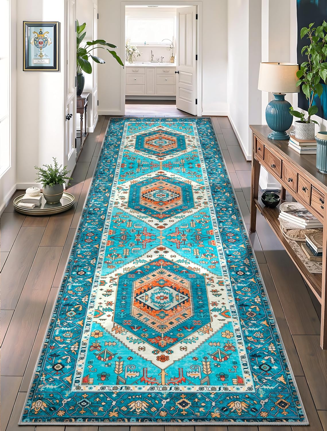 SERISSA Washable Rugs 8x10 Area Rugs, Large Non-Slip Boho Living Room Rust Rug, Ultra Soft Vintage Print Distressed Oriental Tribal Farmhouse Carpet for Dining Room Bedroom Dorm Office Home Decor