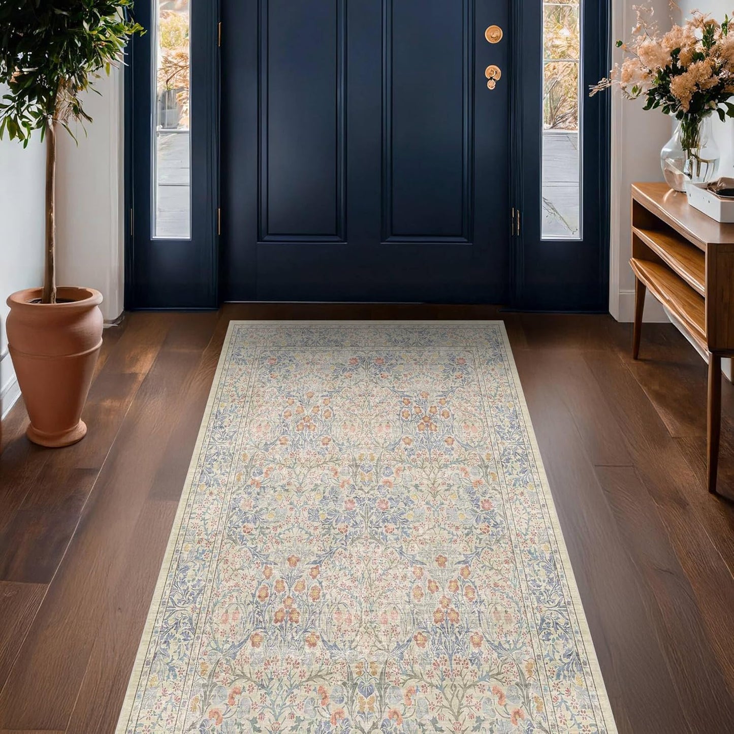 Vintage Dark Green Living Room Rug, 8x10 Washable Area Rugs for Dining Room Under Kitchen Table, Bedroom, Oriental Low Pile Stain Resistant Non-Slip Large Carpet (8x10 Dark Green)